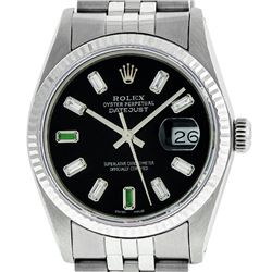 Rolex Men's Stainless Steel 36mm Black Diamond Dial Datejust Wristwatch