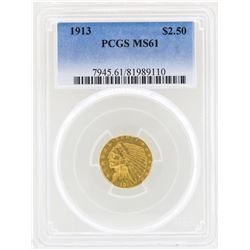 1913 $2 1/2 Indian Head Quarter Eagle Gold Coin NGC MS61