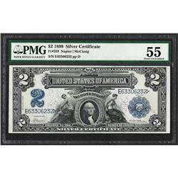 1899 $2 Mini-Porthole Silver Certificate Note Fr.253 PMG About Uncirculated 55