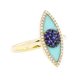 14KT Yellow Gold 0.16 ctw Sapphire and Diamond Evil Eye Ring