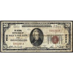 1929 $20 Salt Lake City Utah National Currency Note CH #9652