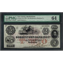 1855 $2 The Bordentown Banking Co. Obsolete Note PMG Choice Uncirculated 64