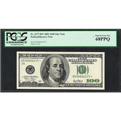 2001 $100 Federal Reserve STAR Note PCGS Superb Gem New 68PPQ