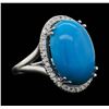 Image 2 : 14KT White Gold 9.70 ctw Turquoise and Diamond Ring