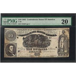 1861 $10 Confederate States of America Note T-30 PMG Very Fine 20