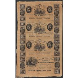 Uncut Sheet of 1800's New Orleans Canal & Banking Company Obsolete Notes