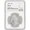 Image 1 : 1887 $1 Morgan Silver Dollar Coin NGC MS64