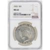 Image 1 : 1925 $1 Peace Silver Dollar Coin NGC MS63