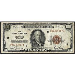 1929 $100 Federal Reserve Bank of New York, NY Currency note