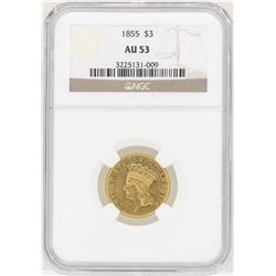 1855 $3 Indian Princess Head Gold Coin NGC AU53