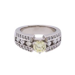 14KT White Gold 1.30 ctw Fancy Light Yellow and White Diamond Engagement Ring