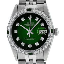 Rolex Men's Stainless Steel 36mm Green Vignette Diamond Datejust Wristwatch