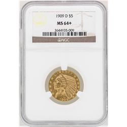 1909-D $5 Indian Head Half Eagle Gold Coin NGC MS64+