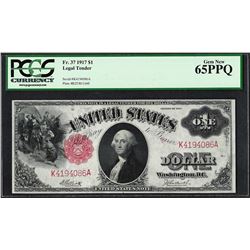 1917 $1 Legal Tender Note Fr.37 PCGS Gem New 65PPQ