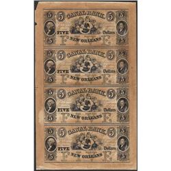 Uncut Sheet of 1800's $5 Canal Bank Obsolete Notes