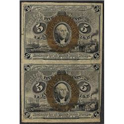 Uncut Sheet of (2) March 3, 1863 Five Cent 2nd Issue Fractional Notes