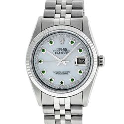 Rolex Men's Stainless Steel Mother Of Pearl Diamond & Emerald Datejust Wristwatc