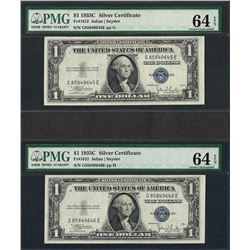 Lot of (2) Consecutive 1935C $1 Silver Certificate Notes PMG Choice Uncirculated