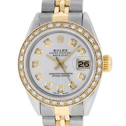 Rolex Ladies Two Tone 14K Silver Diamond Datejust Wristwatch