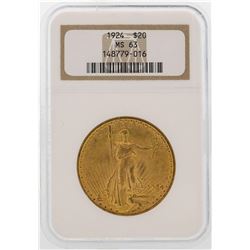 1924 $20 St. Gaudens Double Eagle Gold Coin NGC MS63