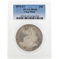 1874-CC $1 Trade Dollar Silver Coin PCGS MS62 Chop Mark