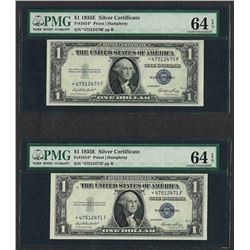 Lot of (2) Consecutive 1935E $1 Silver Certificate STAR Notes PMG Choice Unc. 64