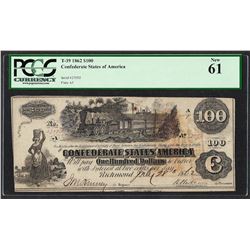 1862 $100 Confederate States of America Note T-39 PCGS New 61