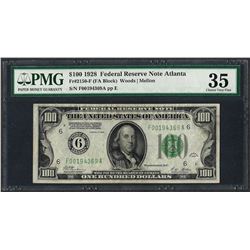 1928 $100 Federal Reserve Note Atlanta Fr.2150-F PMG Choice Very Fine 35