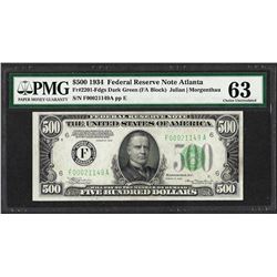 1934 $500 Federal Reserve Note Atlanta Fr.2201-F PMG Choice Uncirculated 63