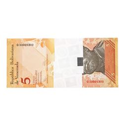 Pack of (100) Consecutive Venezuela 5 Bolivares Uncirculated Notes