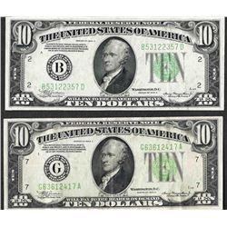 Lot of (2) 1934A $10 Federal Reserve Notes