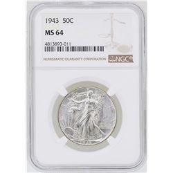 1943 Walking Liberty Half Dollar Coin NGC MS64