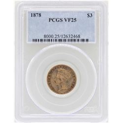 1878 $3 Indian Princess Head Gold Coin PCGS VF25