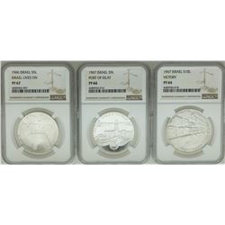 Lot of (3) 1966/1967 Israel Commemorative Silver Coins NGC PF64/PF66/PF67