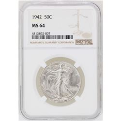 1942 Walking Liberty Half Dollar Coin NGC MS64