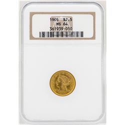 1905 $2 1/2 Liberty Head Quarter Eagle Gold Coin NGC MS64