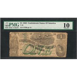 1862 $1 Confederate States of America Note T-45 PMG Very Good 10