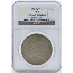 1889-CC $1 Morgan Silver Dollar Coin NGC F12 Highland Collection