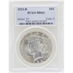 1923-D $1 Peace Silver Dollar Coin PCGS MS64