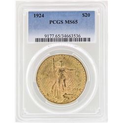 1924 $20 St. Gaudens Double Eagle Gold Coin PCGS MS65