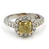 Image 3 : 14KT Two Tone Gold 2.24 ctw Halo Fancy Yellow Cushion and Round Diamond Ring