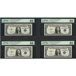 Lot of (4) Consecutive 1935E $1 Silver Certificate STAR Notes PMG Choice Unc. 64