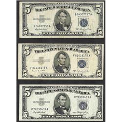 Lot of (3) 1953 $5 Silver Certificate Notes