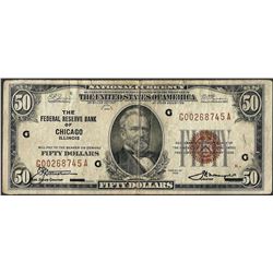 1929 $50 Federal Reserve Bank of Chicago Note