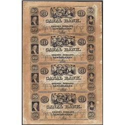 Uncut Sheet of 1800's $20 Canal Bank Obsolete Notes