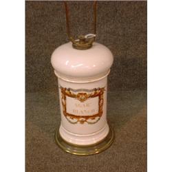 Un pot à pharmacie en porcelaine de Paris du 19e Siècle, monté en lampe....