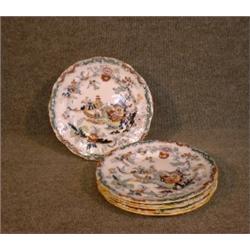 Un ensemble de six assiettes en poterie de Staffordshire d'Ashworth de la fin du 19e Siècle à déc...