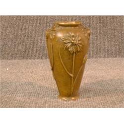 Un petit vase Art Nouveau en bronze patiné à décor d'oeillets, signé: "Clem".  A small Art Nouvea...