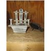 Image 1 : Cast Iron Wheel Barrow 6"x3" (broken) + Wooden Chair Planter 12"x8"