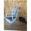 Image 4 : Cast Iron Wheel Barrow 6"x3" (broken) + Wooden Chair Planter 12"x8"